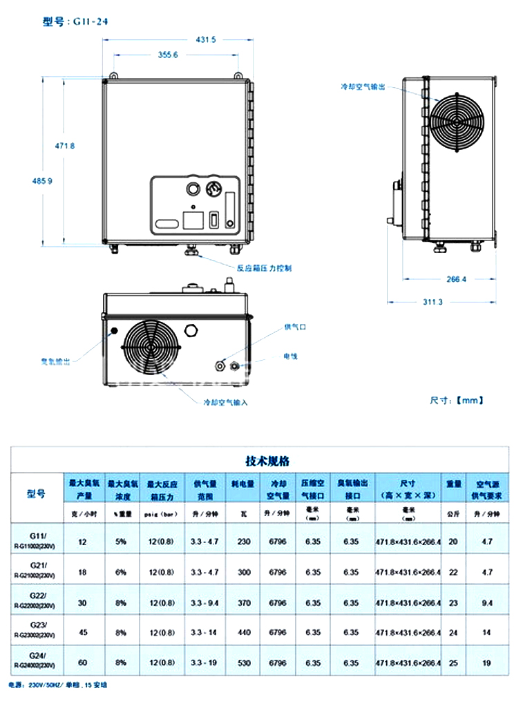 太平洋臭氧发生器参数